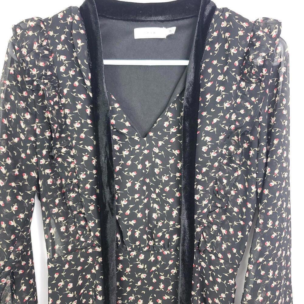 Lush Dress Womens S Tie Neck Long Sleeve Lined Short Floral - Picture 2 of 11